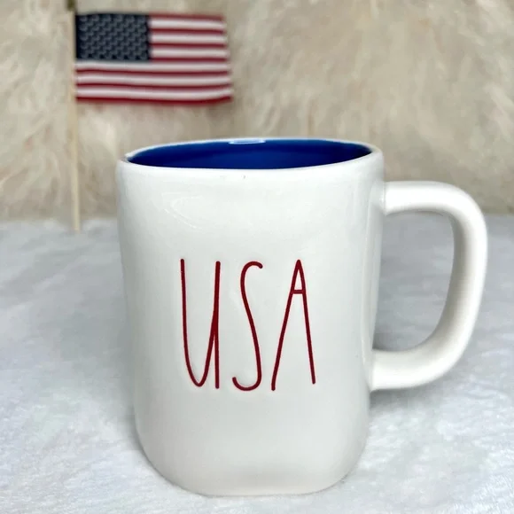 ❌SOLD❌ Rae Dunn NEW USA Large LL Mug Coffee Tea July 4 America Ivory Red Blue - Picture 8 of 14
